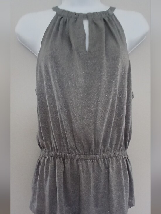 Calvin Klein Tops - Calvin Klein Sparkly Gray Halter Elastic Waist Peplum Tank Keyhole Sz XS